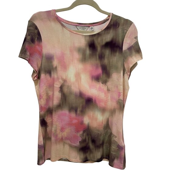 Ted Baker Yazmean Twist Neck Fitted Tee Watercolor Floral Print Women's 4 - Picture 2 of 8
